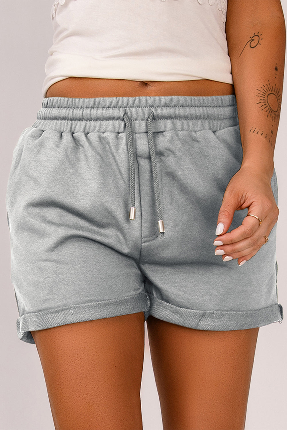 Drawstring Waist Cuffed Hem Gym Shorts