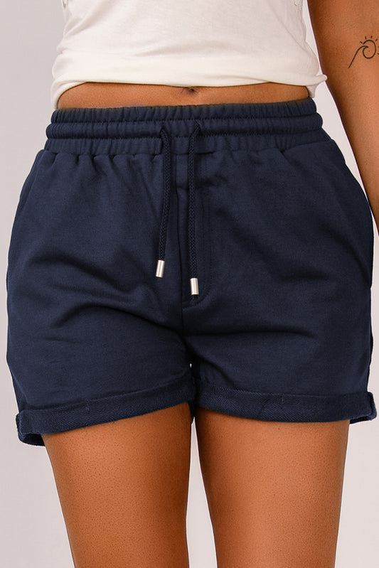 Drawstring Waist Cuffed Hem Gym Shorts