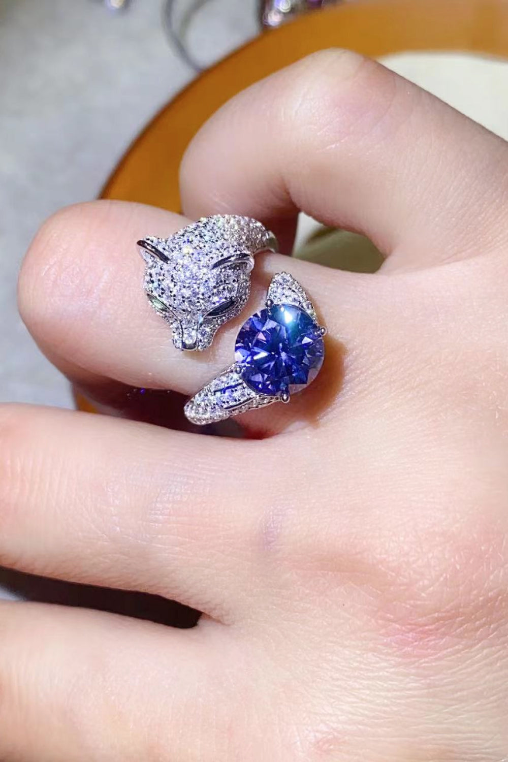 Women 2 Carat Moissanite Adjustable Sterling Silver Ring