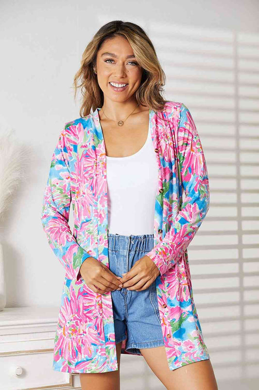 Floral Open Front Long Sleeve Thin Cardigan