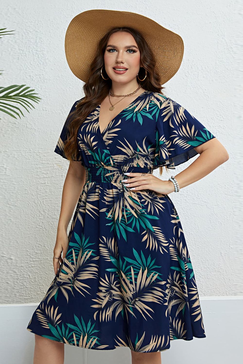 Botanical Print Flutter Short Sleeve Dress