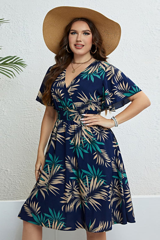 Botanical Print Flutter Short Sleeve Dress