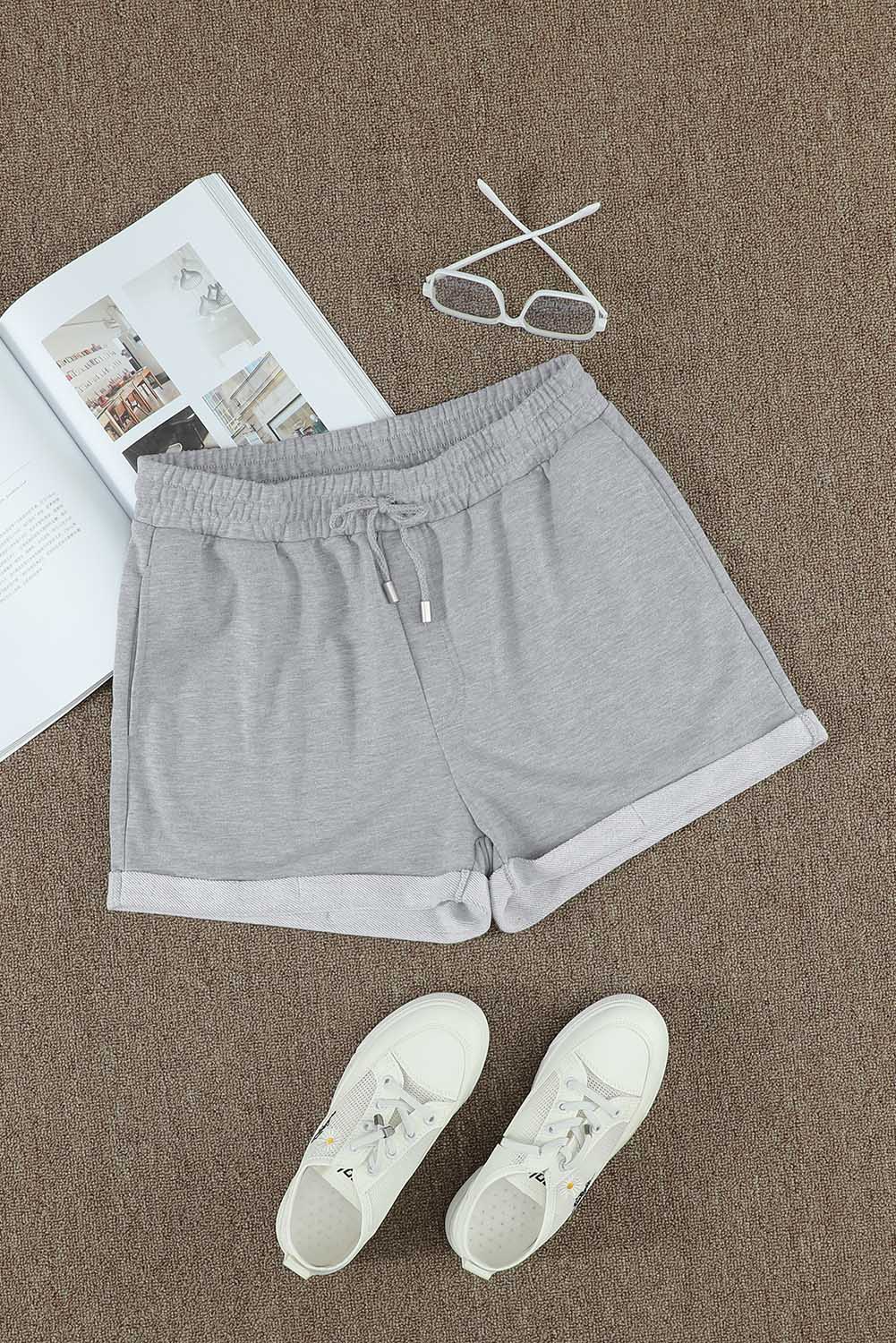 Drawstring Waist Cuffed Hem Gym Shorts