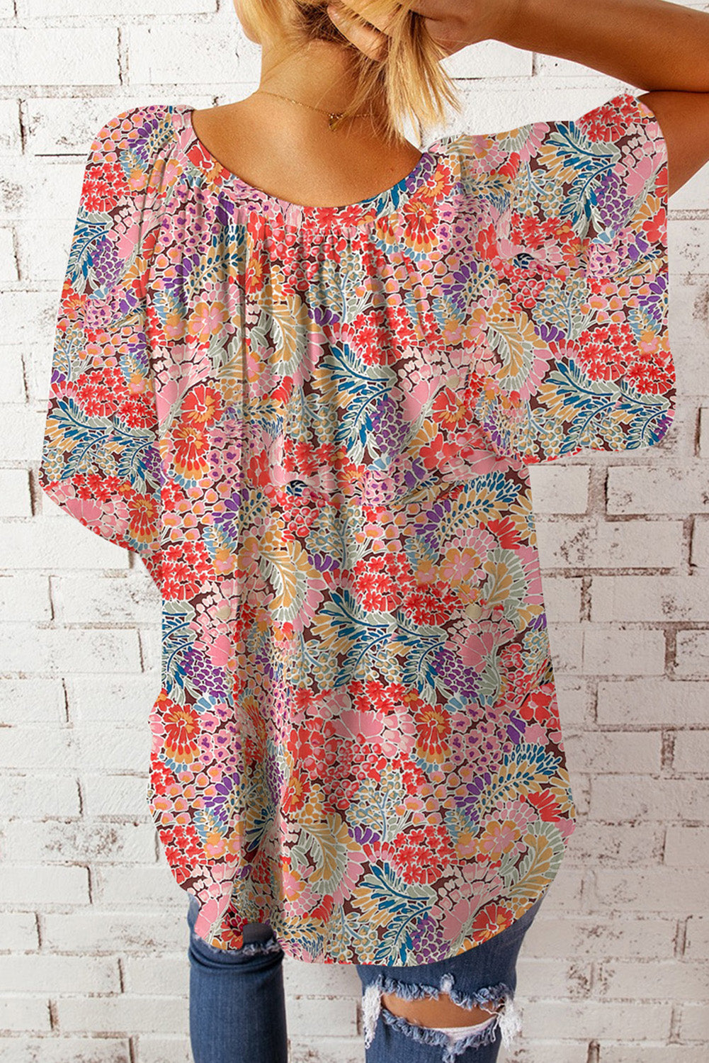 Floral Notched Short Sleeve Blouse