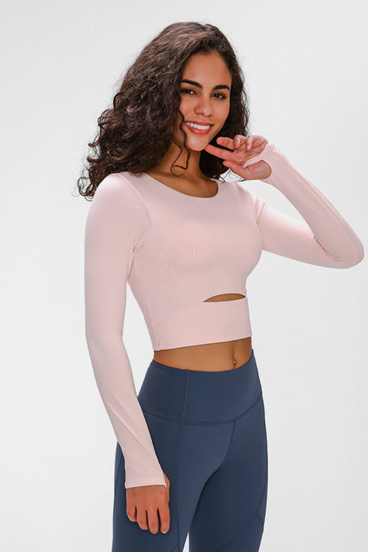 Long Sleeve Athletic Cropped Top With Thumb Hole